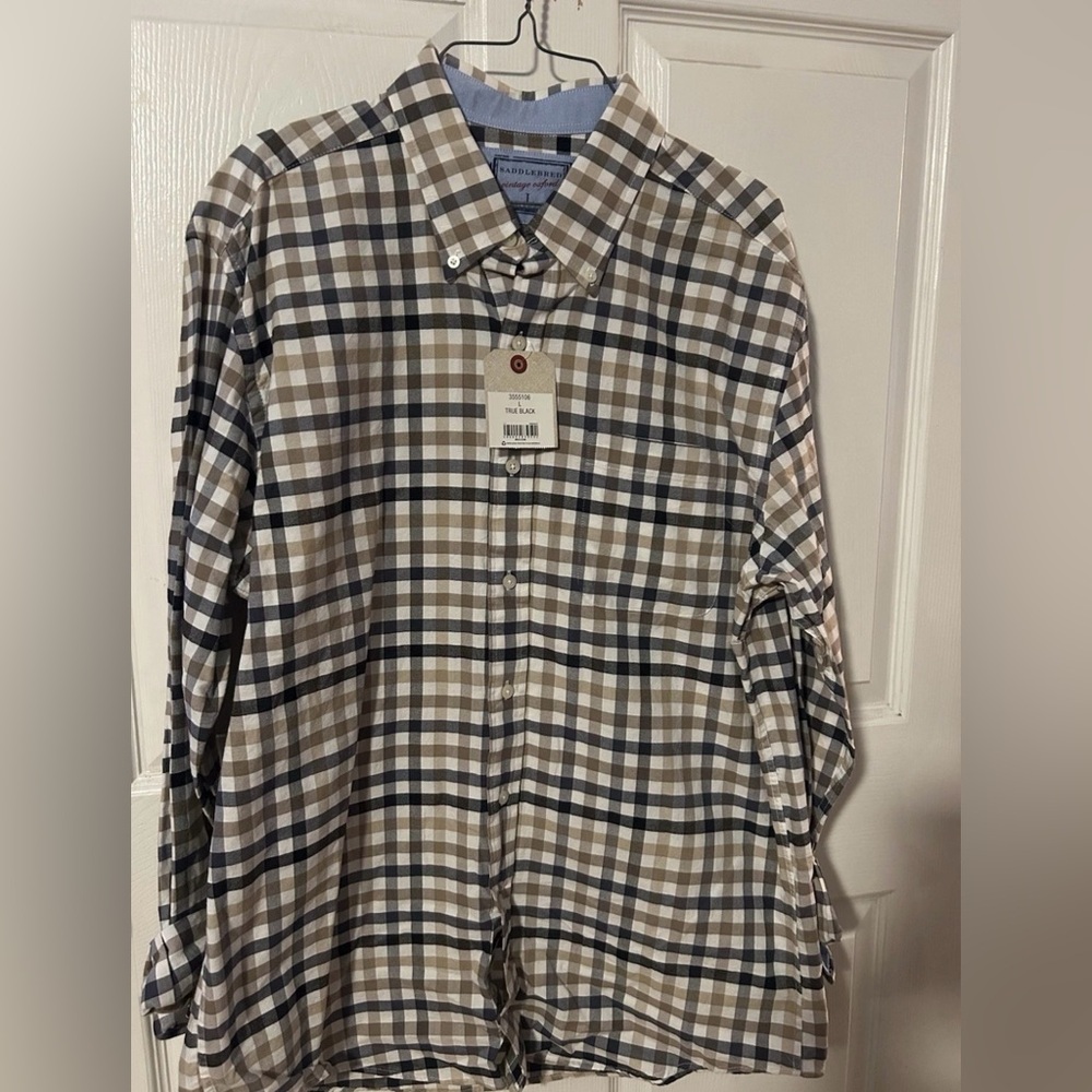 SaddleBred Vintage Oxford Plaid Button-Down Shirt Men’s Large NWT